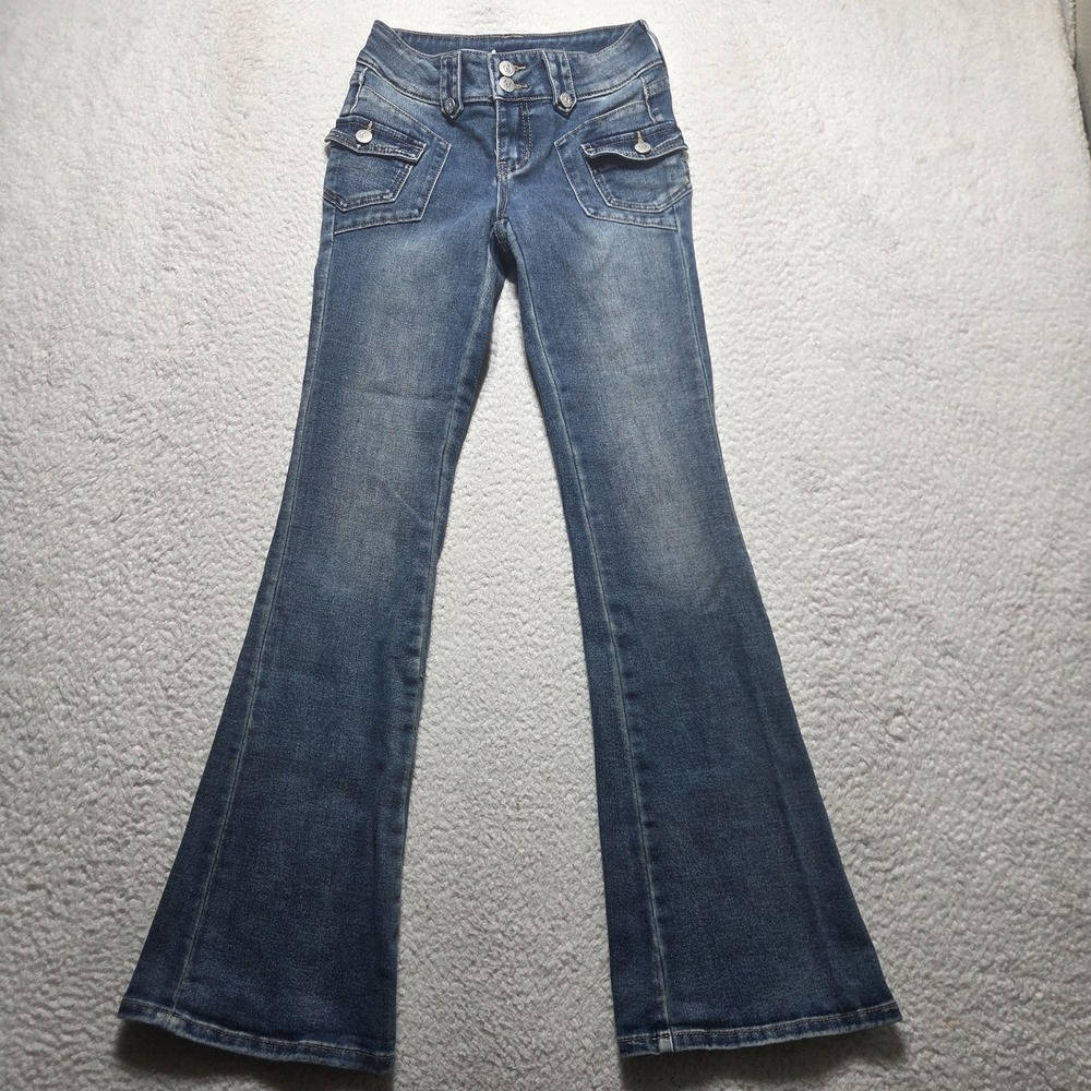 Austin Landing Jeans Womens Size 24x30 Blue Low Rise Flared Faded Flap Pocket